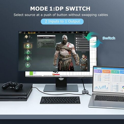 محول LinSeek DisplayPort 4K@60 هرتز DP ثنائي الاتجاه 2 في 1 مخرج، 1 في 2 مخرج لتحويل إشارات الفيديو بين شاشتين لجهاز كمبيوتر واحد (2 في 1)، متوافق مع شاشة المضيف وما إلى ذلك، رمادي فضائي in Kuwait