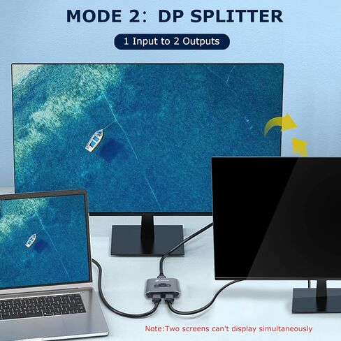محول LinSeek DisplayPort 4K@60 هرتز DP ثنائي الاتجاه 2 في 1 مخرج، 1 في 2 مخرج لتحويل إشارات الفيديو بين شاشتين لجهاز كمبيوتر واحد (2 في 1)، متوافق مع شاشة المضيف وما إلى ذلك، رمادي فضائي in Kuwait