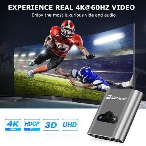 محول LinSeek DisplayPort 4K@60 هرتز DP ثنائي الاتجاه 2 في 1 مخرج، 1 في 2 مخرج لتحويل إشارات الفيديو بين شاشتين لجهاز كمبيوتر واحد (2 في 1)، متوافق مع شاشة المضيف وما إلى ذلك، رمادي فضائي in Kuwait