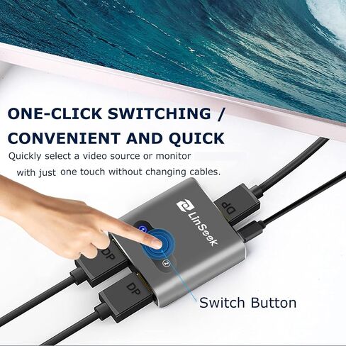 محول LinSeek DisplayPort 4K@60 هرتز DP ثنائي الاتجاه 2 في 1 مخرج، 1 في 2 مخرج لتحويل إشارات الفيديو بين شاشتين لجهاز كمبيوتر واحد (2 في 1)، متوافق مع شاشة المضيف وما إلى ذلك، رمادي فضائي in Kuwait