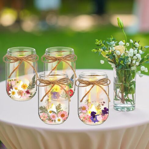 12 Sets DIY Pressed Flowers Mason Jars Set Dried Flower Mason Jar Decorations 12 oz Mason Jars 140 Pcs Natural Real Pressed Flowers for Kindergarten Lantern Art Crafts Making Wedding Favors in Saudi Arabia
