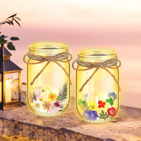 12 Sets DIY Pressed Flowers Mason Jars Set Dried Flower Mason Jar Decorations 12 oz Mason Jars 140 Pcs Natural Real Pressed Flowers for Kindergarten Lantern Art Crafts Making Wedding Favors in Saudi Arabia