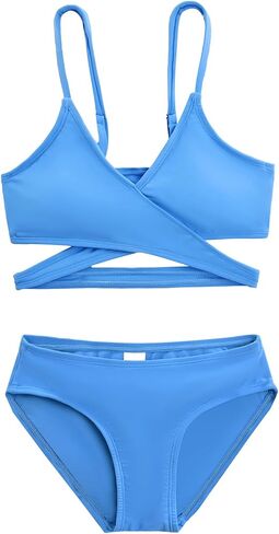 karrack Teen Girls' Swimsuits Two-Piece V-Neck Bikini Adjustable Shoulder Straps Swimsuit Kids Bikini Set in Saudi Arabia