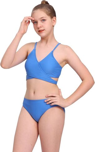 karrack Teen Girls' Swimsuits Two-Piece V-Neck Bikini Adjustable Shoulder Straps Swimsuit Kids Bikini Set in Saudi Arabia