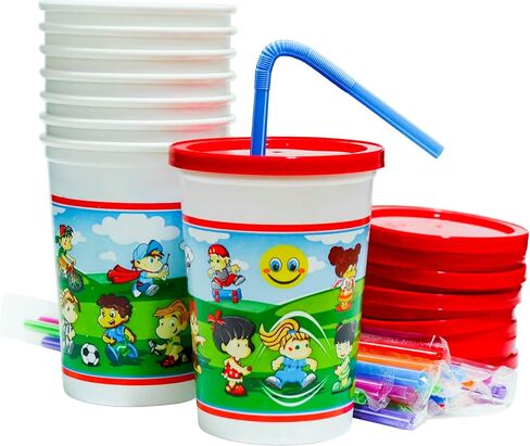 25PK - 12oz Party Sippy Cups With Straws, Leakproof Reusable And Dishwasher Safe, BPA-Free Plastic, Kids Cups With Straws And Lids Toss Straw Cup, Christmas Cups With Lids For Kids, Wash Or Toss Cups in Saudi Arabia