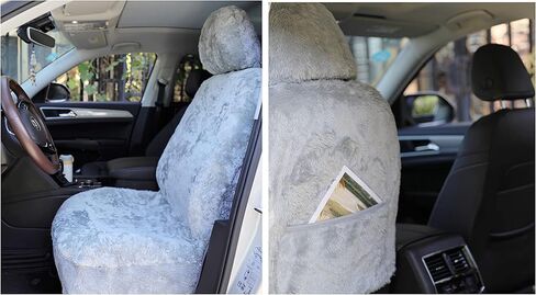 أغطية مقاعد منفوشة من فرو جلد الغنم الأصلي لإكسسوارات السيارات المصنوعة من فرو شيرلينغ (56 × 23 بوصة، أسود) in Kuwait