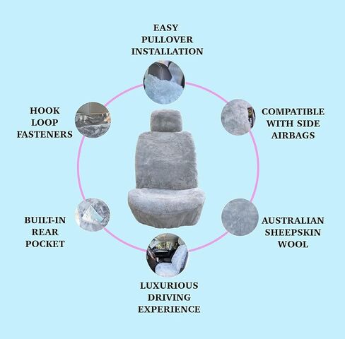 أغطية مقاعد منفوشة من فرو جلد الغنم الأصلي لإكسسوارات السيارات المصنوعة من فرو شيرلينغ (56 × 23 بوصة، أسود) in Kuwait