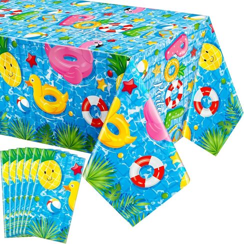 6 Pcs Pool Party Tablecloth Plastic Summer Beach Table Cover 54 x 108 Inch Disposable Hawaiian Tablecloth Pool Party Decorations for Summer Ocean Beach Swimming Pool Birthday Party Supplies in Saudi Arabia