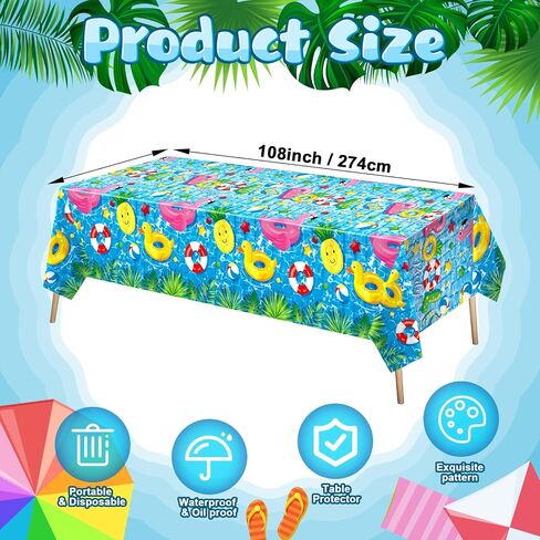 6 Pcs Pool Party Tablecloth Plastic Summer Beach Table Cover 54 x 108 Inch Disposable Hawaiian Tablecloth Pool Party Decorations for Summer Ocean Beach Swimming Pool Birthday Party Supplies in Saudi Arabia