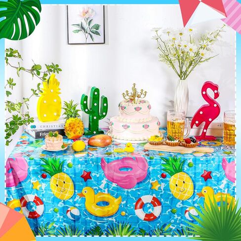 6 Pcs Pool Party Tablecloth Plastic Summer Beach Table Cover 54 x 108 Inch Disposable Hawaiian Tablecloth Pool Party Decorations for Summer Ocean Beach Swimming Pool Birthday Party Supplies in Saudi Arabia