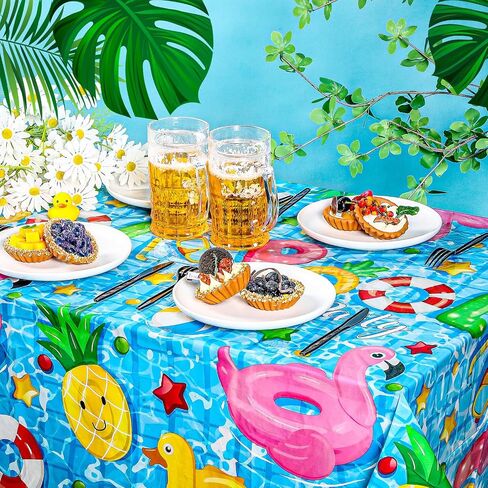 6 Pcs Pool Party Tablecloth Plastic Summer Beach Table Cover 54 x 108 Inch Disposable Hawaiian Tablecloth Pool Party Decorations for Summer Ocean Beach Swimming Pool Birthday Party Supplies in Saudi Arabia