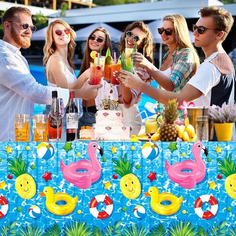 6 Pcs Pool Party Tablecloth Plastic Summer Beach Table Cover 54 x 108 Inch Disposable Hawaiian Tablecloth Pool Party Decorations for Summer Ocean Beach Swimming Pool Birthday Party Supplies in Saudi Arabia