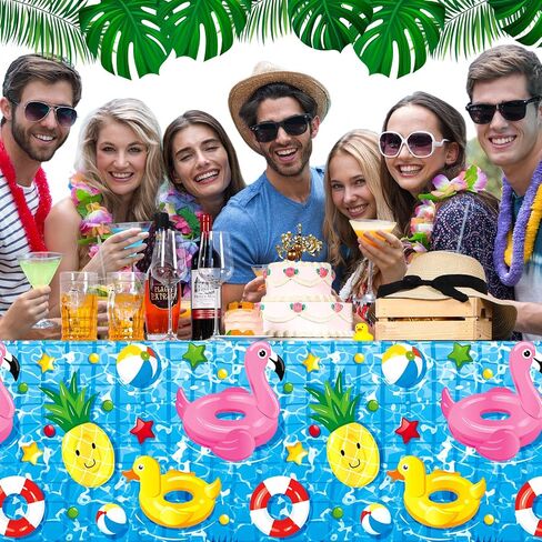 6 Pcs Pool Party Tablecloth Plastic Summer Beach Table Cover 54 x 108 Inch Disposable Hawaiian Tablecloth Pool Party Decorations for Summer Ocean Beach Swimming Pool Birthday Party Supplies in Saudi Arabia
