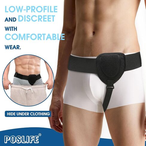 poslife Hernia Belts for Men, Inguinal Hernia Support, Adjustable Inguinal Hernia Truss, Umbilical Hernia Belt with Comfortable and Removable Compression Pads Black 1pcs (M) in Saudi Arabia