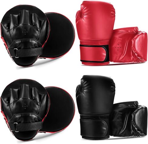 Boxing Set 2 Pairs 8 oz Boxing Gloves and 4 Pcs Pads Boxing Training Set Boxing Mitts and Pads Punching Mitts for Adults Kids Teens Kickboxing Karate Muay Thai MMA Training Martial Arts in Saudi Arabia