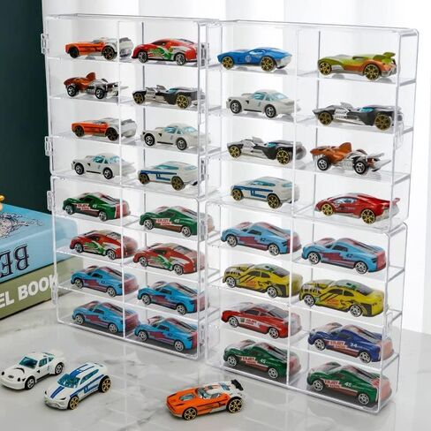 Hot 1/64 Scale Matchbox Wheels Toy Car Display Case Holds 32 Toy Cars Storage Organizer，Dustproof，Clear Matchbox Toy Car Display Box 6.5 X 7.5 X 1.6 inches 4pcs (2PCS(16 Slots)) in Saudi Arabia