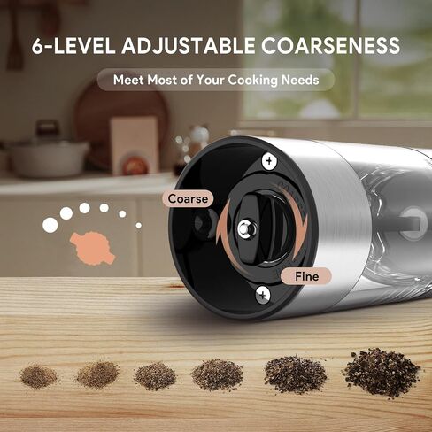 Rechargeable Salt and Pepper Grinder Set, Smoyer Stainless Steel Automatic Salt and Pepper Grinder Mill, Electric Pepper Shakers Set with Adjustable Coarseness and LED Light, Upgraded Larger Capacity in Saudi Arabia