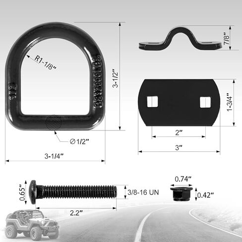 مرساة حلقية على شكل حرف D 1/2 تستخدم للمقطورات، مثبتة بمسامير 3/8-16 UN G5 وحشية معززة، لا حاجة للحام. (أسود) in Kuwait
