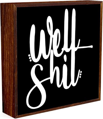 Funny Bathroom Sign Wooden Box Decorative，Humor Toilet Wood Box Sign Home Restroom Bathroom Decor Rustic Farmhouse Bathroom Sign for Square Desk Decor Shelf 5 x 5 Inches.（black） in Saudi Arabia