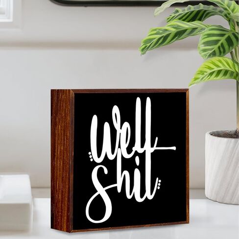 Funny Bathroom Sign Wooden Box Decorative，Humor Toilet Wood Box Sign Home Restroom Bathroom Decor Rustic Farmhouse Bathroom Sign for Square Desk Decor Shelf 5 x 5 Inches.（black） in Saudi Arabia