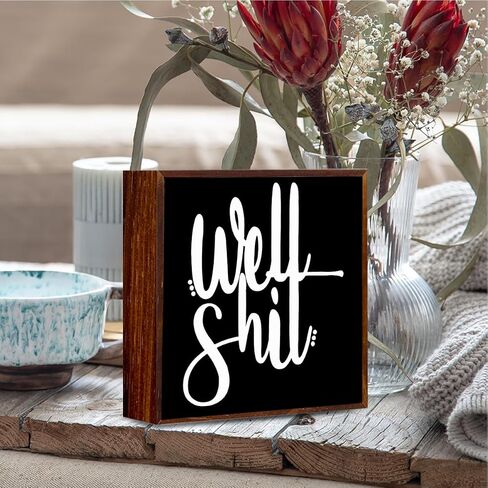 Funny Bathroom Sign Wooden Box Decorative，Humor Toilet Wood Box Sign Home Restroom Bathroom Decor Rustic Farmhouse Bathroom Sign for Square Desk Decor Shelf 5 x 5 Inches.（black） in Saudi Arabia