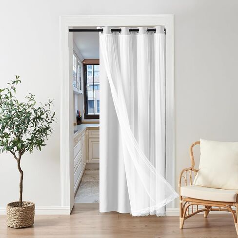 Vatge Layered Curtains for Doorways Blackout Door Curtains with Sheer Overlay Double Layer Closet Curtains, 1 Panel, W42 x L80, Greyish White in Saudi Arabia