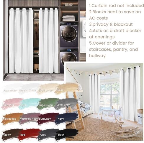 Vatge Layered Curtains for Doorways Blackout Door Curtains with Sheer Overlay Double Layer Closet Curtains, 1 Panel, W42 x L80, Greyish White in Saudi Arabia
