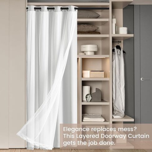 Vatge Layered Curtains for Doorways Blackout Door Curtains with Sheer Overlay Double Layer Closet Curtains, 1 Panel, W42 x L80, Greyish White in Saudi Arabia
