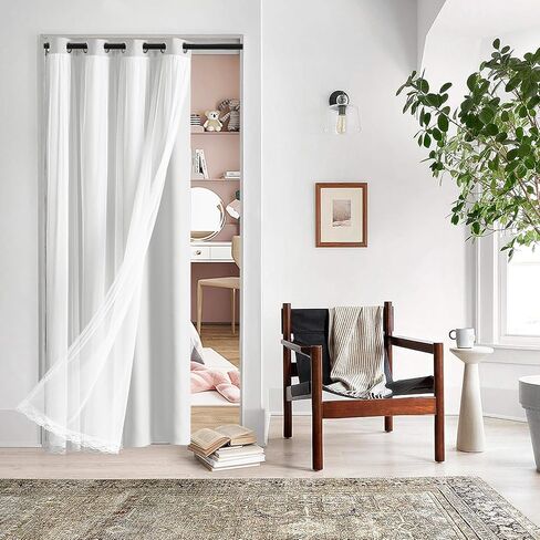 Vatge Layered Curtains for Doorways Blackout Door Curtains with Sheer Overlay Double Layer Closet Curtains, 1 Panel, W42 x L80, Greyish White in Saudi Arabia