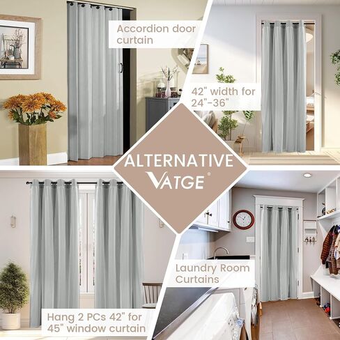 Vatge Layered Curtains for Doorways Blackout Door Curtains with Sheer Overlay Double Layer Closet Curtains, 1 Panel, W42 x L80, Greyish White in Saudi Arabia