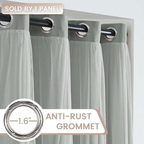 Vatge Layered Curtains for Doorways Blackout Door Curtains with Sheer Overlay Double Layer Closet Curtains, 1 Panel, W42 x L80, Greyish White in Saudi Arabia