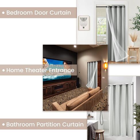 Vatge Layered Curtains for Doorways Blackout Door Curtains with Sheer Overlay Double Layer Closet Curtains, 1 Panel, W42 x L80, Greyish White in Saudi Arabia
