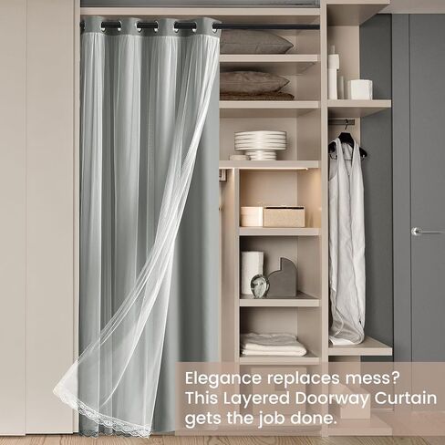 Vatge Layered Curtains for Doorways Blackout Door Curtains with Sheer Overlay Double Layer Closet Curtains, 1 Panel, W42 x L80, Greyish White in Saudi Arabia