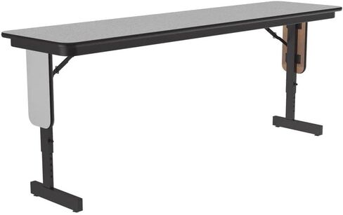 طاولة كوريل للتدريب أو الفصول الدراسية قابلة للطي مقاس 18 بوصة × 96 بوصة، ارتفاع قابل للتعديل (22 بوصة - 30 بوصة) صفائح حرارية من الجرانيت الأسود، إطار فولاذي أسود، صنع في الولايات المتحدة الأمريكية، مقاعد 4 in Kuwait