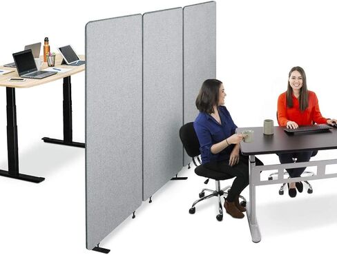 قسم مكتب ZipPanels الثابت | مقسمات الغرف | ثلاث لوحات مضغوطة معًا توفر الخصوصية وتقلل من الضوضاء المحيطة في أماكن العمل والفصول الدراسية ومرافق الرعاية الصحية (رمادي فاتح / 3 لوحات) in Kuwait