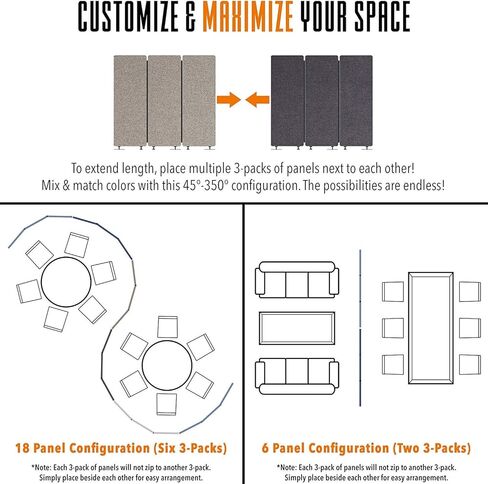 قسم مكتب ZipPanels الثابت | مقسمات الغرف | ثلاث لوحات مضغوطة معًا توفر الخصوصية وتقلل من الضوضاء المحيطة في أماكن العمل والفصول الدراسية ومرافق الرعاية الصحية (رمادي فاتح / 3 لوحات) in Kuwait