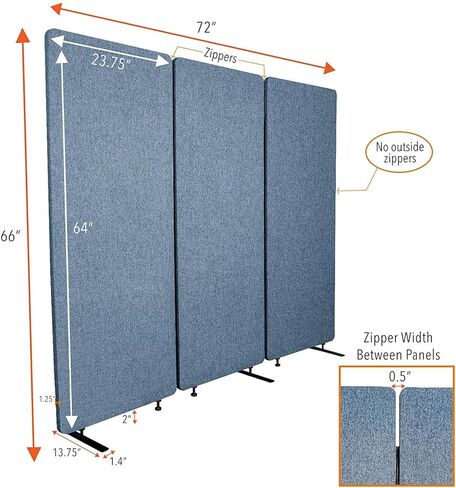 قسم مكتب ZipPanels الثابت | مقسمات الغرف | ثلاث لوحات مضغوطة معًا توفر الخصوصية وتقلل من الضوضاء المحيطة في أماكن العمل والفصول الدراسية ومرافق الرعاية الصحية (رمادي فاتح / 3 لوحات) in Kuwait