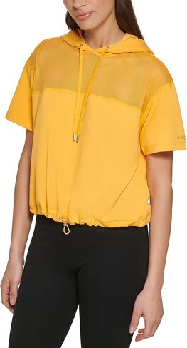 DKNY Women's Mesh Blocked Short Sleeve Hoodie in Saudi Arabia