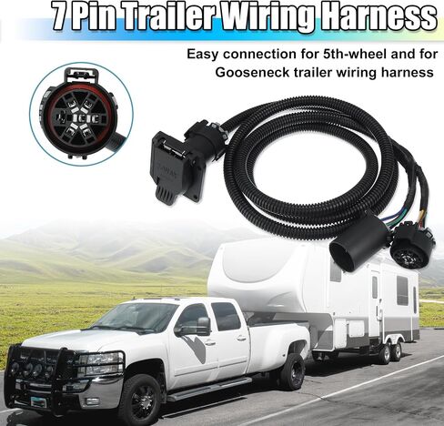 X AUTOHAUX 7 Pin Trailer Wiring Harness Extension Connectors Vehicle-Side Truck Bed 7 Way RV Wiring Plug Harness Extension 7 Foot for Gooseneck 5th Wheel for Chevy for Dodge for Ford for GM in Saudi Arabia