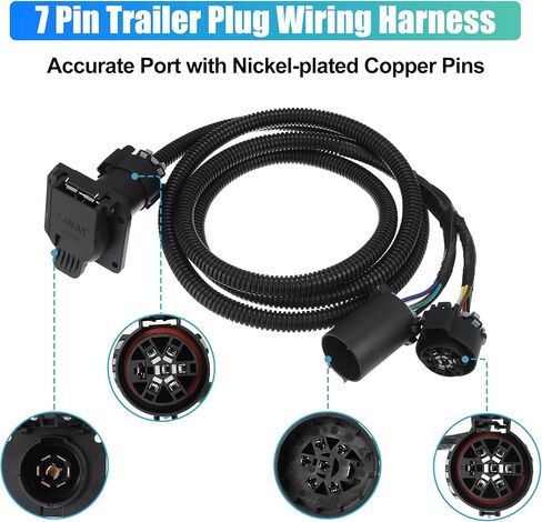X AUTOHAUX 7 Pin Trailer Wiring Harness Extension Connectors Vehicle-Side Truck Bed 7 Way RV Wiring Plug Harness Extension 7 Foot for Gooseneck 5th Wheel for Chevy for Dodge for Ford for GM in Saudi Arabia