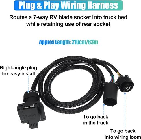 X AUTOHAUX 7 Pin Trailer Wiring Harness Extension Connectors Vehicle-Side Truck Bed 7 Way RV Wiring Plug Harness Extension 7 Foot for Gooseneck 5th Wheel for Chevy for Dodge for Ford for GM in Saudi Arabia