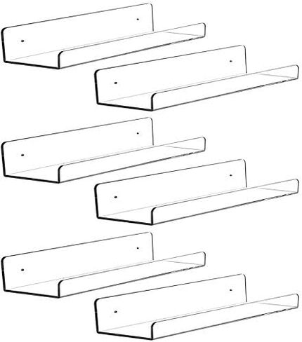 CY craft 6 PCS Acrylic Invisible Floating Bookshelf for Kids Room,15 inch Modern Picture Ledge Display Toy Storage Wall Shelf 5MM Thick U Shelves Storage Rack in Saudi Arabia
