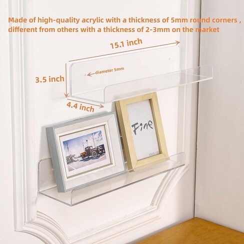CY craft 6 PCS Acrylic Invisible Floating Bookshelf for Kids Room,15 inch Modern Picture Ledge Display Toy Storage Wall Shelf 5MM Thick U Shelves Storage Rack in Saudi Arabia