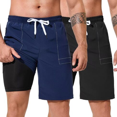 SILKWORLD Men's 2 Pack Athletic Running Workout Shorts 9" Quick Dry Sports Gym Shorts with Zipper Pockets in Saudi Arabia