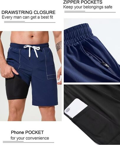 SILKWORLD Men's 2 Pack Athletic Running Workout Shorts 9" Quick Dry Sports Gym Shorts with Zipper Pockets in Saudi Arabia
