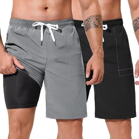 SILKWORLD Men's 2 Pack Athletic Running Workout Shorts 9" Quick Dry Sports Gym Shorts with Zipper Pockets in Saudi Arabia