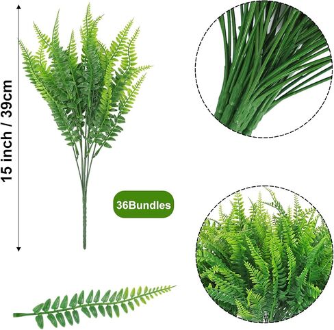 CEWOR 36 Bundles Fake Boston Fern Artificial Ferns for Outdoors Large Greenery Plants UV Resistant Faux Plastic Plants Shrubs for Garden Front Porch Window Box Indoor Outdoor Decoration in Saudi Arabia