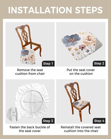 Stretch Dining Chair Seat Covers Set of 4, Removable Washable Farmhouse Chair Covers Seat Slipcovers, Vintage Wood Grain Pet Footprints Chair Protector Dust-proof Chair Cover Seat for Kitchen Decor in Saudi Arabia