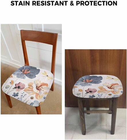 Stretch Dining Chair Seat Covers Set of 4, Removable Washable Farmhouse Chair Covers Seat Slipcovers, Vintage Wood Grain Pet Footprints Chair Protector Dust-proof Chair Cover Seat for Kitchen Decor in Saudi Arabia