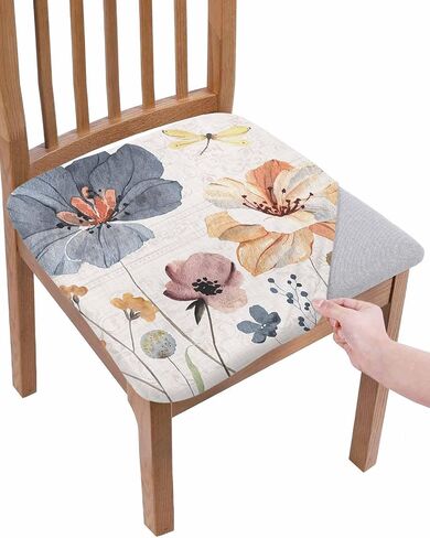 Stretch Dining Chair Seat Covers Set of 4, Removable Washable Farmhouse Chair Covers Seat Slipcovers, Vintage Wood Grain Pet Footprints Chair Protector Dust-proof Chair Cover Seat for Kitchen Decor in Saudi Arabia